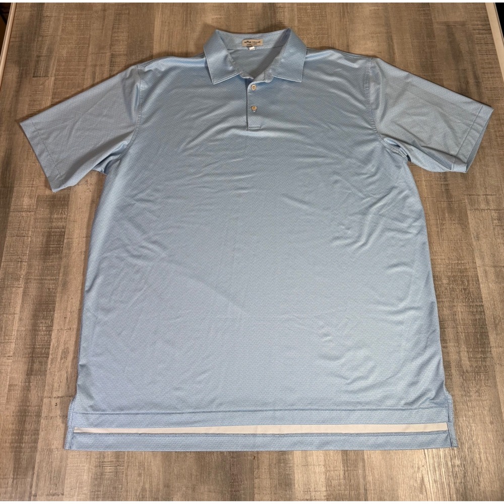 Peter Millar Summer Comfort Blue Micro Dot Polo Shirt Mens XXL Stretch Golf